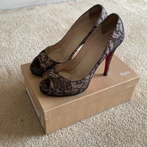 Christian Louboutin Black Lace Peep Toe Heels
